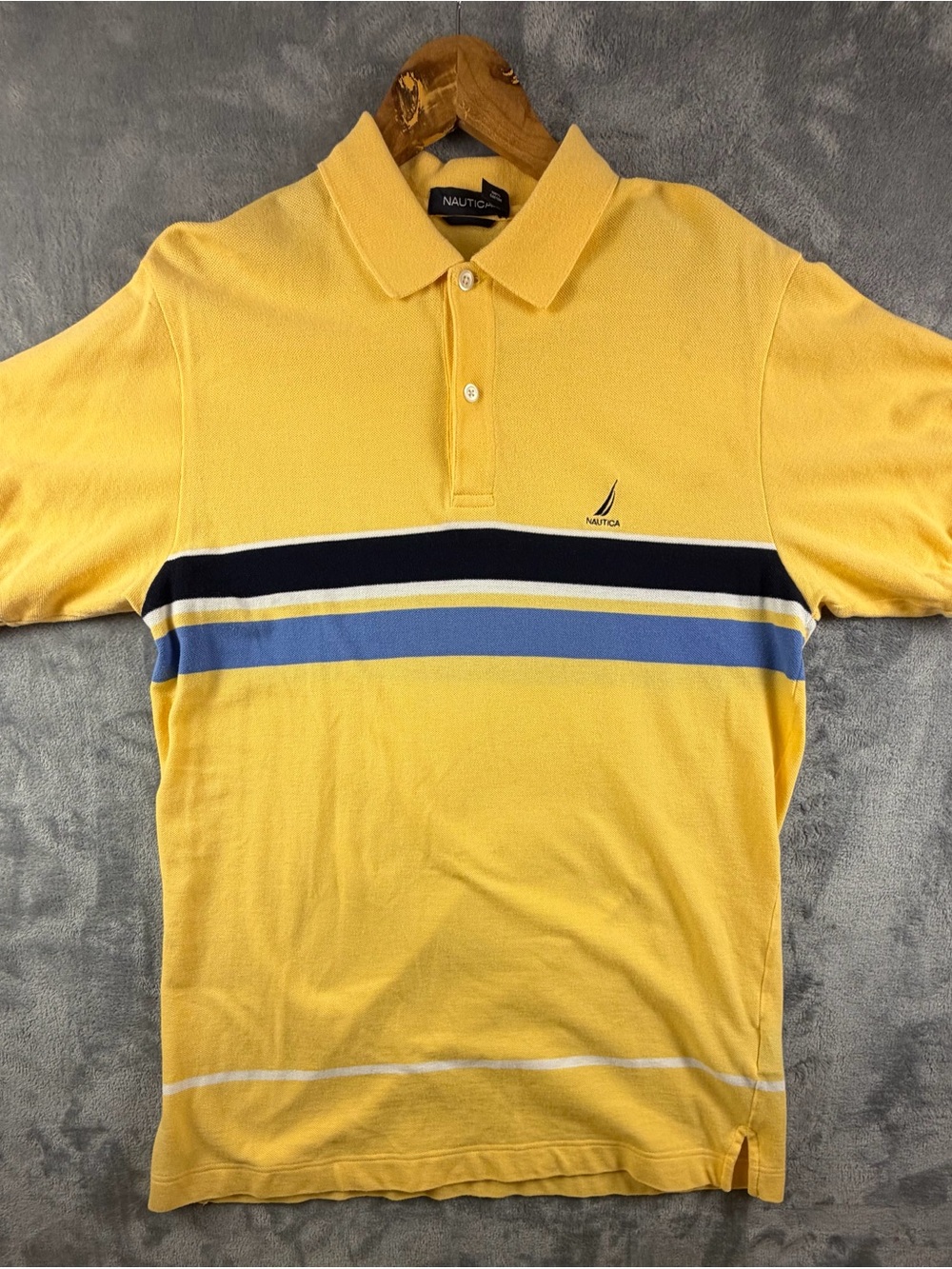 Vintage 90’s Nautica Men’s Yellow Striped Polo Shirt